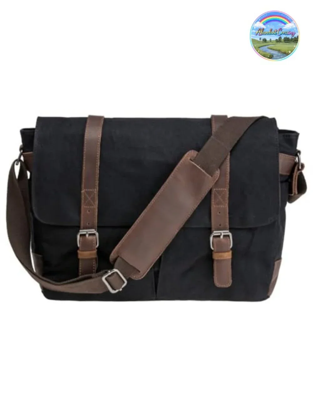 Vintage Genuine Leather Waxed Canvas Briefcase Large Satchel Shoulder Bag